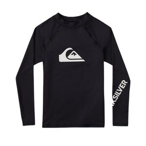 NWT Quiksilver Boys Black Long Sleeve‎ Rashguard Swim Shirt UPF 50 Summer